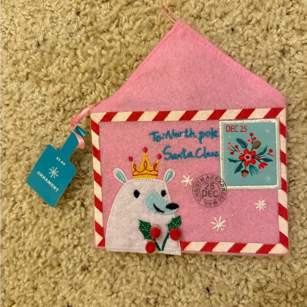 Target Pink and Red Holiday Ornament with Polar Bear